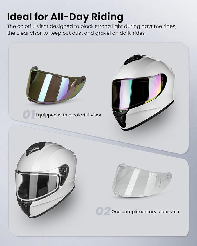 Motorcycle Helmets for Adult Men Women, Full Face Lightweight Street Bike Racing DOT Helmet with Extra Clear Visor Model AU-T801