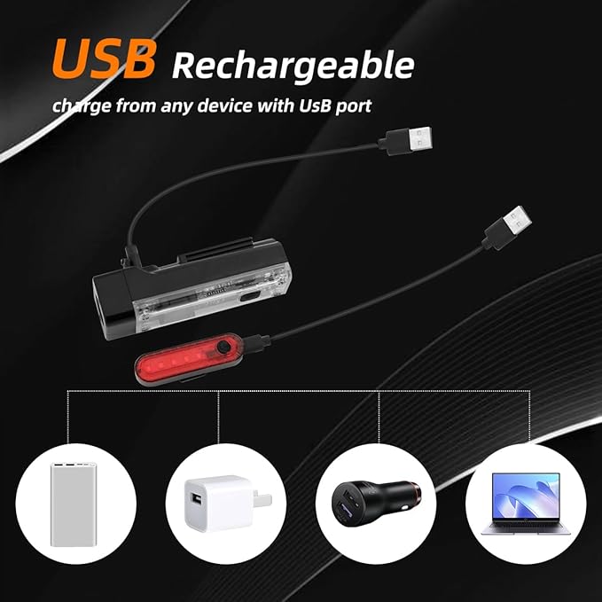 2 Pack Bike Lights Front and Back, USB-C Rechargeable Bicycle Lights Front and Rear for Night Riding, Bike Headlight and Tail Light Set, IPX4 Waterproof High Lumens LED for Men Women