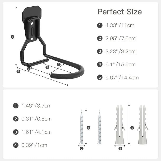 Housolution Bike Wall Mount with Fixed Hook, [4 Pack] Heavy Duty Bike Storage Rack, Bike Rack Vertical Stand for Garage - Easily Hang/Detach - with Screws Iron Bike Hanger Brackets
