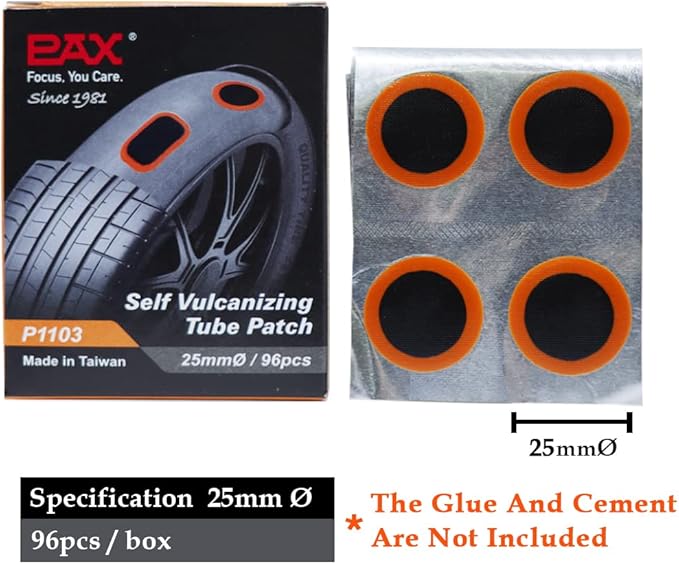 PAX 96 Pcs 25mm (1") Round Inner Tube Patches, Rubber Puncture Repair Kit for Bicycle, Road Bike, MTB, BMX, Scooter & Inflatables - Works with Rubber Cement