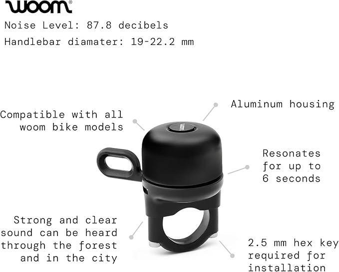 woom Bing Bell, Children’s Classic Bicycle Bell Accessory, Aluminum Bike Bell for Kids with Loud Clear Safety Sound (Fits 19 mm-22.2 Handlebars)