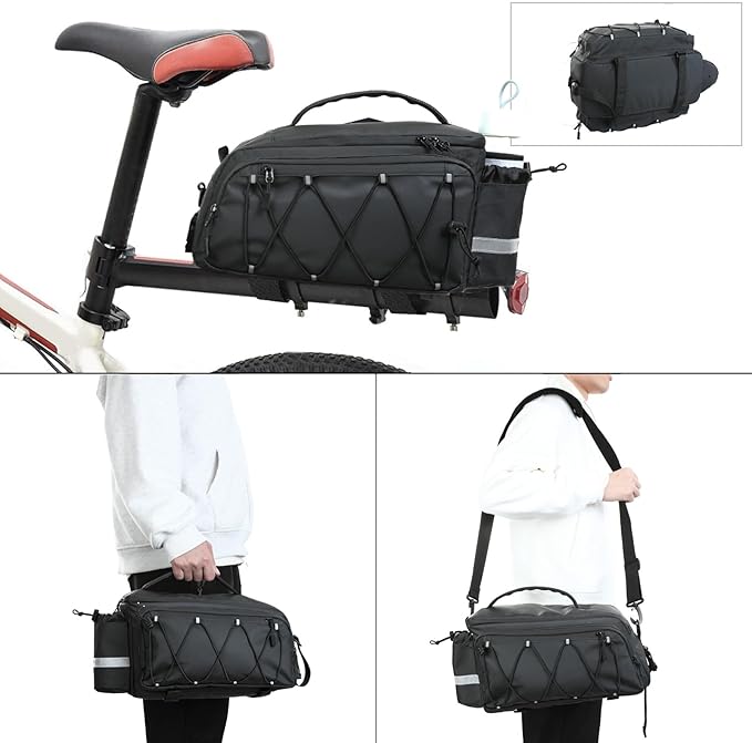 MOSISO Bike Rack Bag,10L Bike Trunk Handbag Waterproof Bicycle Rear Seat Saddle Pouch with 2 Side Pockets, Cycling Storage Luggage Pouch with Rain Cover&Shoulder Strap for MTB Bicycle E-Bike, Black