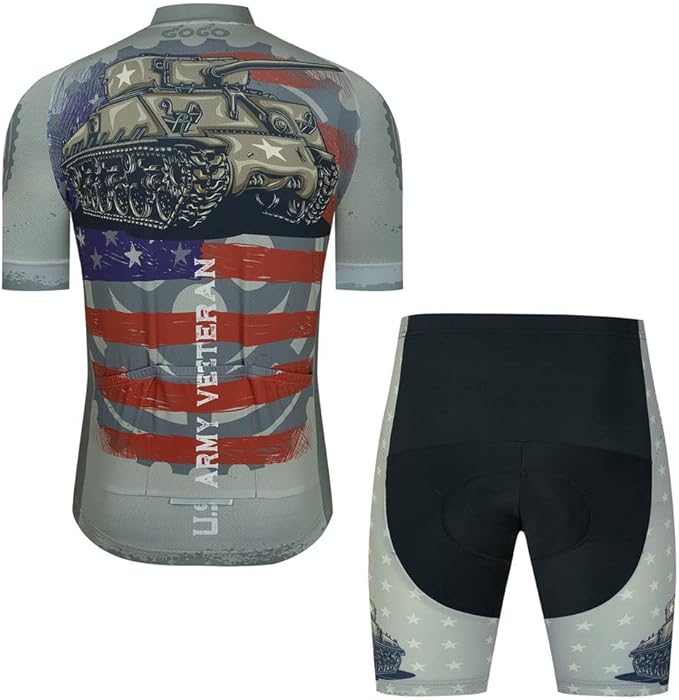 Men Cycling Jersey Set Cycle Short Sleeve Shirt and 3D Cushion Shorts Padded Suit Biking Top