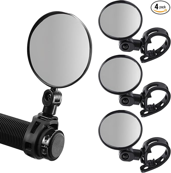 4 Pieces 2.7" Adjustable Bike Mirror Handlebar Mount with Strap, 360 Degree Rotatable Bicycle Mirrors, Secure Wide Angle & Convex Bike Rear View Glasses Cycling Accessories