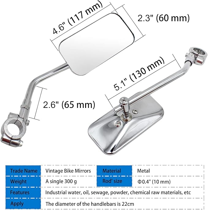 Vintage Bike Mirror Metal bicycle mirrors for handlebars Rearview Mirror Cruiser Bike Mirror Electric Bike mirror Side Mirror Galvanized Steel Frame for The Retro Bike Parts