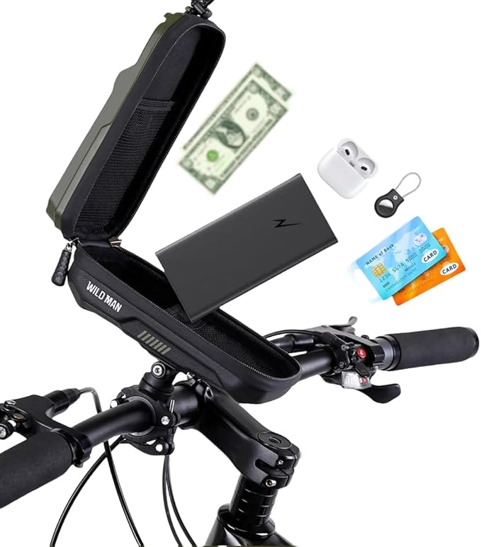 WILD MAN Bike Handlebar Bag Bicycle Bags for Cycling Bike Front Pouch Bag Phone Holder Mount Compatible with Phones Under 6.8”(GX330,Gray)