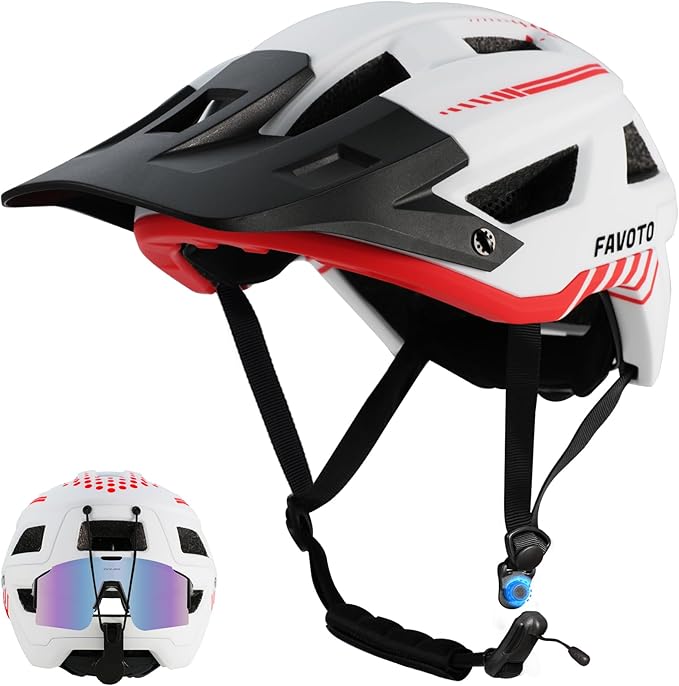 Favoto Adult Mountain Bike Helmet for Men & Women, Magnetic Buckle MTB Helmet with Removable Visor, Lightweight for Commuting & Off-Road Cycling