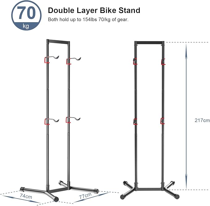 teraysun 4 Bike Horizontal Storage Rack, Heavy Duty No-Drill Indoor Garage Bike Organizer, 154 lbs Capacity for Mountain, Road & Hybrid Bikes
