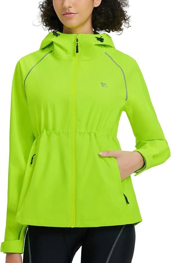 baleaf Women's Rain Jackets Waterproof Windbreaker Packable Lightweight Cycling Running Jacket Hiking Gear Reflective Hooded