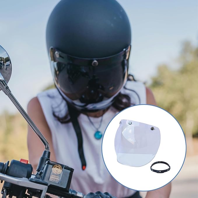 Motorcycle Bubble Visor Wind Shield Lens, Motorcycle 3-Snap Button Flip Up Down Universal Bubble Visor, Motorcycle Anti-UV Helmets Lens Universal for Standard 3-Snap Open Face Helmets
