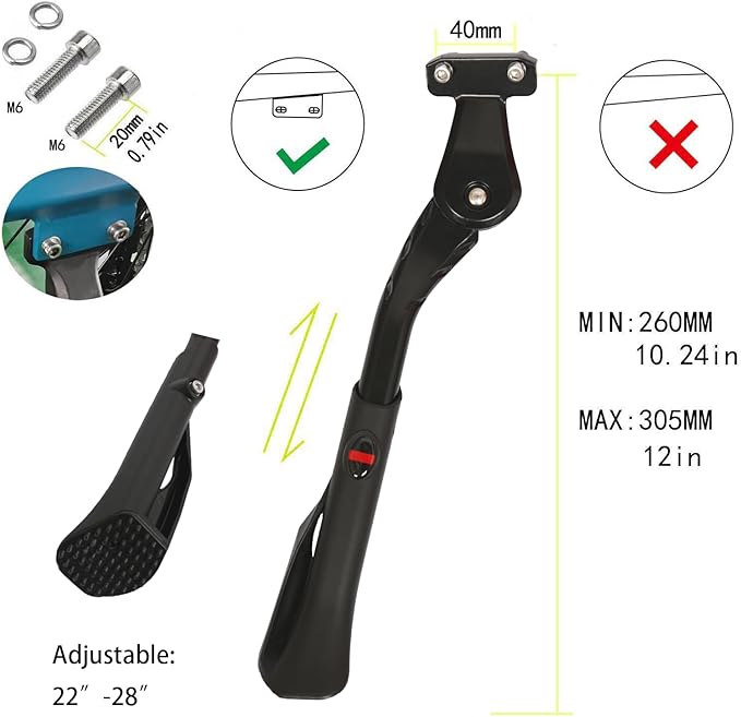 Aluminium Alloy Kickstand - Adjustable Rear Side Fits 24"-29" & 700C Bikes, Black, DWRTCJ-CK67-2