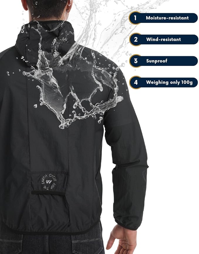 Wulibike Mens Windbreaker Jackets Lightweight men's cycling jacket with Hood Unisex Packable Golf Running Wind Breaker Jacket