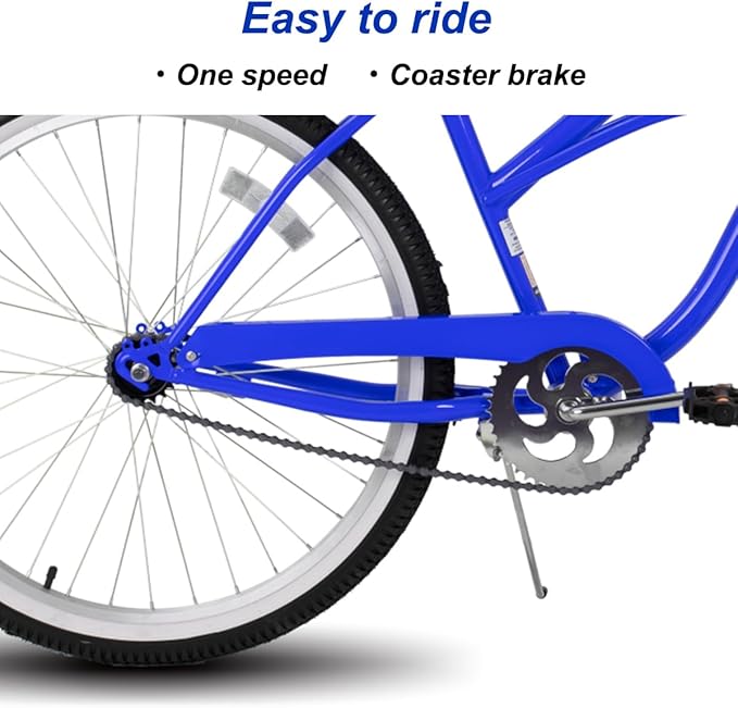 HILAND 26 Inch Womens Beach Cruiser Bike, Single Speed Commuter Bicycle with Rear Coaster Brake, Low Step-Through Frame, Comfortable Seat with Dual Springs, City Hybrid Bike for Women Men Adult