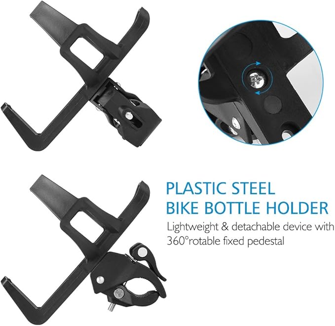 Accmor Bike Water Bottle Holders No Screws, Universal Bike Cup Holder, 360 Degree Rotatable Bike Water Bottle Cage, Water Bottle Holders for Kids Bike Adult Bike, Black
