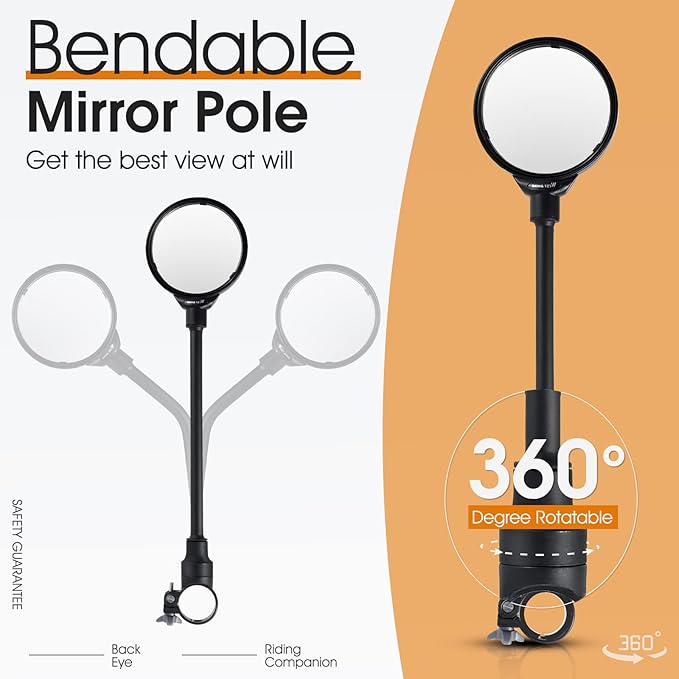 West Biking Bike Mirror Handlebar Mount, Adjustable Rotatable Bicycle Rear View Mirror, Wide Angle Acrylic Convex Safety Mirrors for Mountain Road Bike (Black- 2 PCS Converx Mirror)