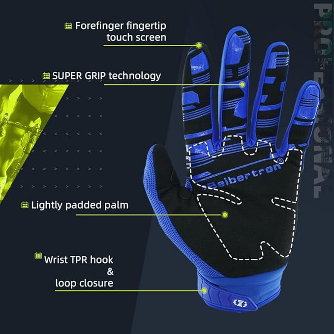Seibertron Unisex BMX MX ATV MTB Racing Mountain Bike Bicycle Cycling Off-Road/Dirt Bike Gloves Road Racing Motorcycle Motocross Sports Gloves Touch Recognition Full Finger Glove
