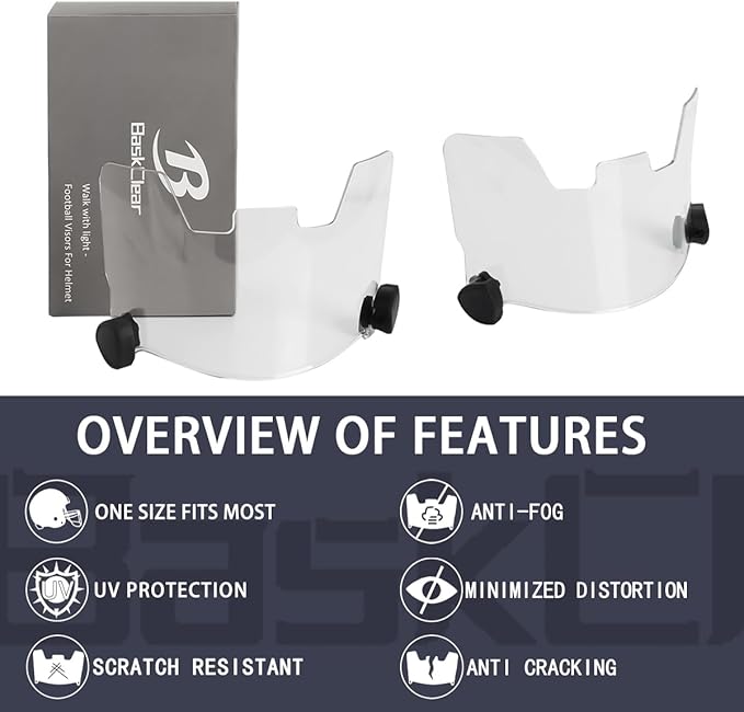 Football Visor Helmet Clear Visor, Scratch Resistant, UV Block, Anti-Fog, Anti-Cracking. Fits Youth and Adult Football Helmets.