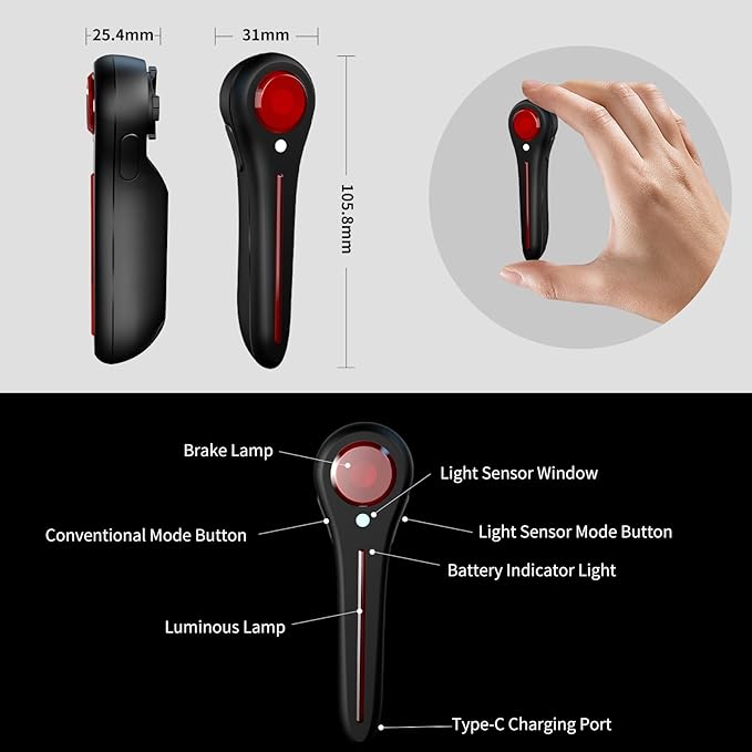 Smart Bike Tail Light,120 Lumen Bicycle Tail Light. Brake Sensing Rear Lights, Auto On/Off, Waterproof, USB Rechargeable, Ultra Bright LED Warning Back Bicycle Flashlight, Cycling Safety Accessories