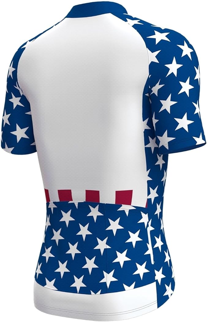 Lo.gas USA Cycling Jersey Men Short Sleeve Bike Biking Shirts American Flag Road Bicycle Clothing Full Zip with Pockets