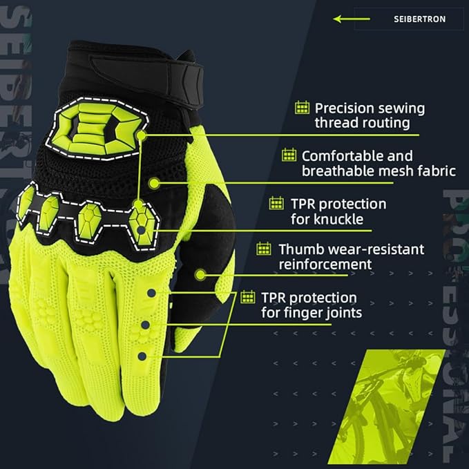 Seibertron Unisex BMX MX ATV MTB Racing Mountain Bike Bicycle Cycling Off-Road/Dirt Bike Gloves Road Racing Motorcycle Motocross Sports Gloves Touch Recognition Full Finger Glove
