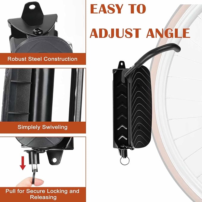 Cyfie Bike Rack Wall Mount, 150° Swivel & Space Saving, Garage Bike Hanger Hooks, Indoor Vertical Hanging Bike Rack Wall Mount Bicycle Mount Wall for Road Bike, Mountain Bike