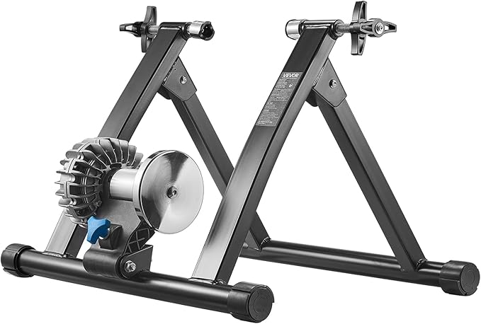 VEVOR Bike Trainer, 26-29 Inch & 700C Wheels, Foldable Fluid Bicycle Stationary Trainer Stand for Indoor Exercise Riding with Quick Release Skewer & Front Wheel Riser Block, Fits Road Bikes, Black