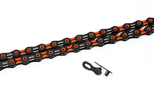 PYC SP1101 11-Speed Bike Chain, 116 Links (116L), Super Lightweight Hollow-Pin Bicycle Chain for Mountain (MTB) & Road Bikes, Compatible with Shimano, SRAM, Campagnolo (DLC Orange)