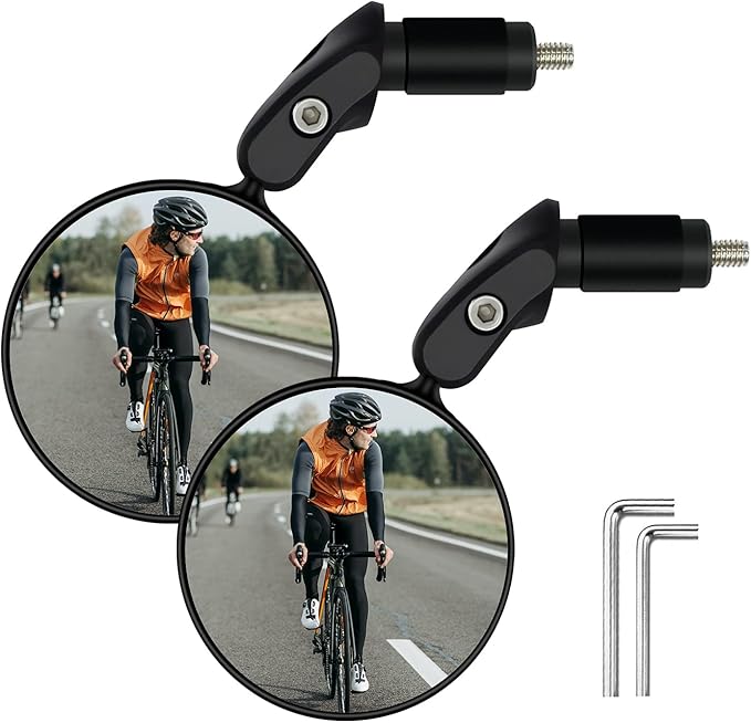 Bike Mirror, 2 Pcs 360˚ Rotatable Bar End Bicycle Mirrors for Handlebars, Wide Angle Convex Bike Mirrors Handlebar Rearview Mirror Bike Mirrors for Handlebar End Mount Mountain Road Adult Bike Cycling