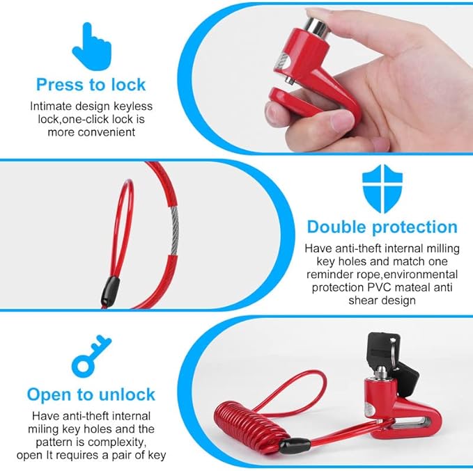 Ainiv Disc Brake Lock, E Scooter Locks Anti-Theft, Cable Bike Locks Waterproof 5FT /12mm Cable with 2 Keys for Scooter, Bike, Electric Bike, Skateboards, Strollers, Lawnmowers with Lock Holders-Red