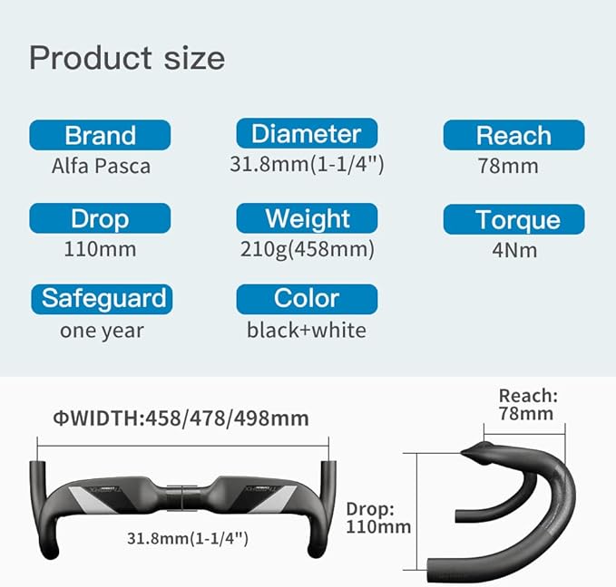Alfa Pasca Aero Handlebars for Road Bike Carbon Racing Bicycle Handlebars Drop Bars Lightweight 31.8 UD Glossy/Matte 400/420/440mm