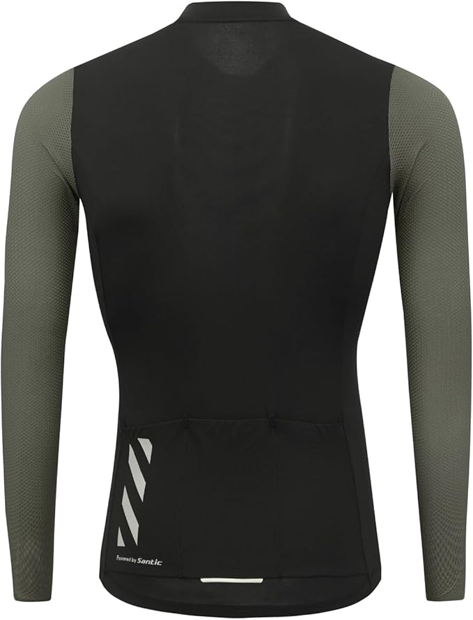 Santic Cycling Jersey Men's Long Sleeve Bike Reflective Full Zip Bicycle Shirts with Pockets