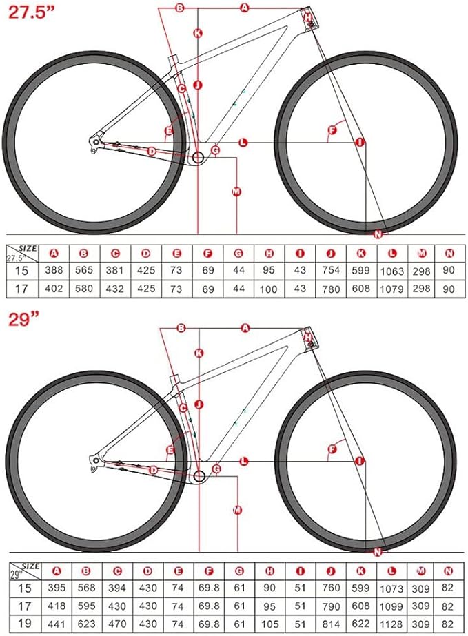 Carbon Bike Frame 27.5er 29er Discoloration Mountain Bike Frame XC 15'' 17'' 19'' Disc Brake Hardtail Bike Frame Thru Axle 12x142mm Internal Routing(Red,27.5 * 17'')