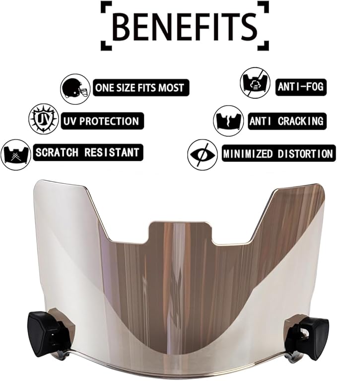 Football Visor Helmet Clear Visor, Scratch Resistant, UV Block, Anti-Fog, Anti-Cracking. Fits Youth and Adult Football Helmets.