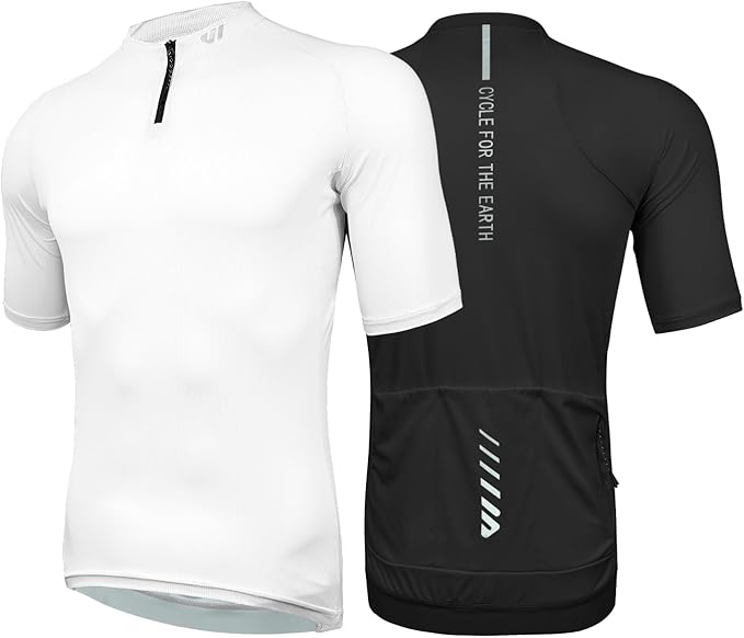 Wulibike Cycling Jersey Men Short Sleeve, Road Bike Shirts 1/4 Zipper with Pockets, Bicycle Clothing Breathable Quick Dry