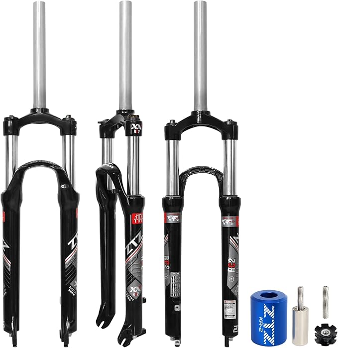 26/27.5/29 Inch MTB Suspension Fork, Travel 120mm, 28.6mm Straight Tube QR 9mm, 100mm Spacing Hub, Crown Lockout Aluminum Alloy Shock Absorber XC Mountain Bike Front Fork