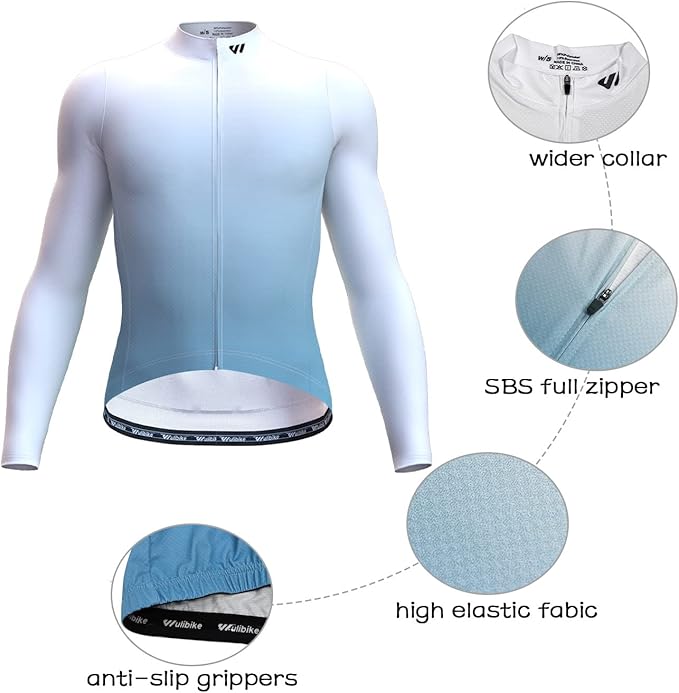 Men's Cycling Jerseys Long Sleeve Bike Biking Shirts Full Zip with Pockets Road Bicycle Clothing