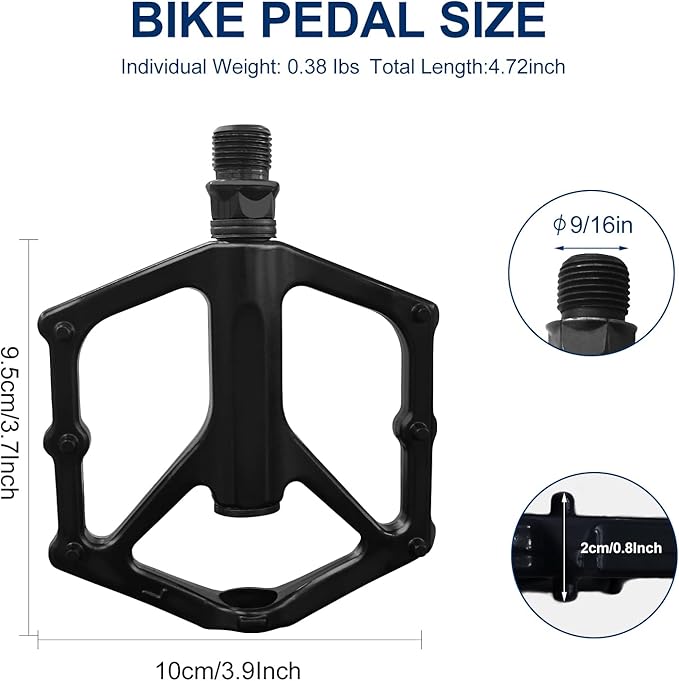 14mm Non-Slip Lightweight Aluminum Alloy Bicycle Pedals,Road/MTB Flat Pedals,Mountain Bike Pedals,Fits 9/16" Road Mountain BMX MTB Bike Pedal(Black)