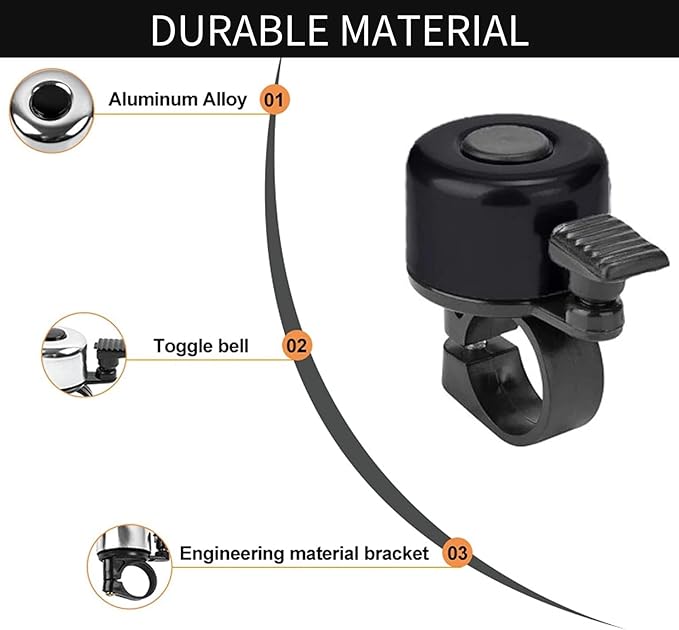 Bike Bell 2 Pack, Loud & Melodious Bicycle Bell for Adults Kids, Rustproof Mini Bike Horn Compatible with Road Mountain Bike MTB BMX Scooter Handlebars