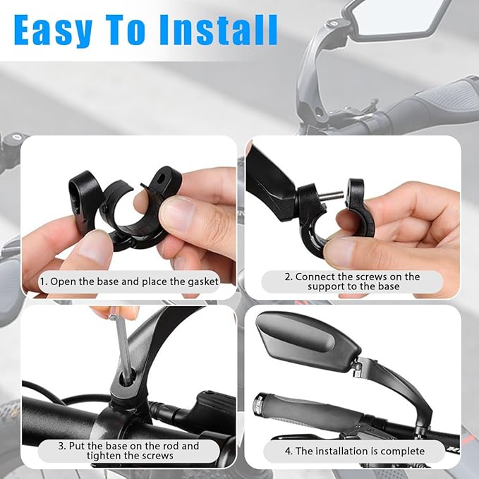 2 Pcs Bike Mirror Handlebar Mount, 360° Adjustable Bicycle Mirrors for Handlebars, HD Glass Rearview Bike Mirrors for Mountain, Road, City, and Electric Bikes