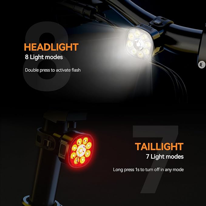 Bike Lights Kit 9LED Bike Headlights High & Low Beams, Ultra-Light and Bright Bicycle Lights, Waterproof Bike Lights for Night Riding, USB-C Bicycle Front and Rear Lights