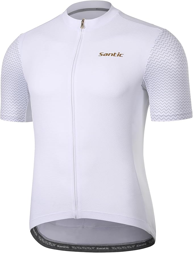 Santic Men's Cycling Jersey Short Sleeve Tops Pro Road Bike Shirt Full Zipper UPF 50+ MTB Jersey with Pockets