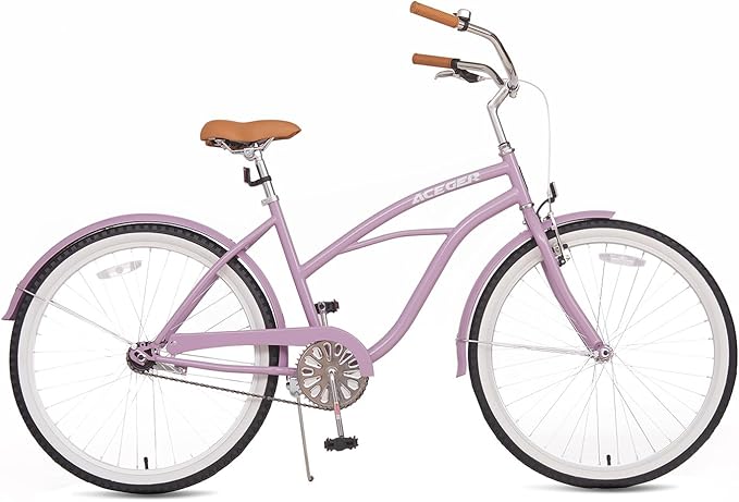ACEGER 24 26 Inch Women Beach Cruiser Bike, Single Speed and 7 Speed, Adult Hybrid Bike Commuter Bicycle, Hi-Ten Steel Frame with Adjustable Handlebar and Saddle, Multiple Colors