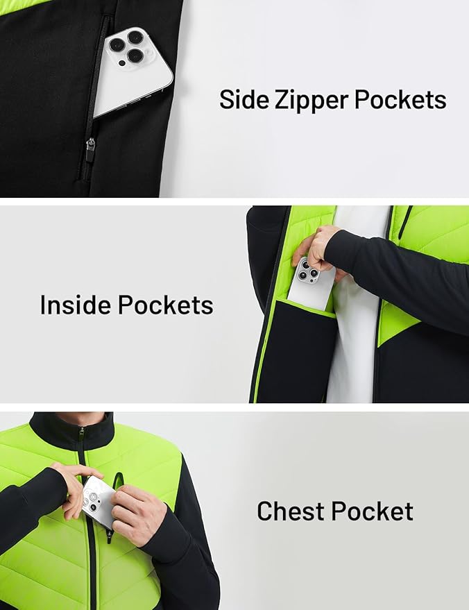baleaf Men's Cycling Jacket Puffer Lightweight Coat Windproof Warm Winter 5 Pockets Packable Running Hiking