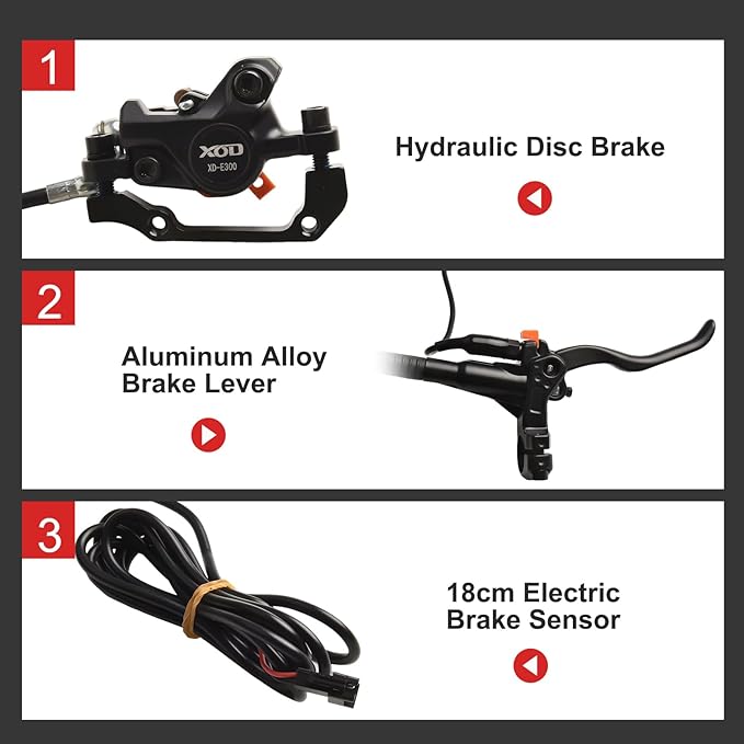 E-Bike Hydraulic Disc Brake Set Electric Power Control Shifter, Aluminum Front 140/160mm Rear 160/180mm Brake Rotors, Left/Right-Front/Rear Braking Direction For Scooter And Motorcycle(front+rear)