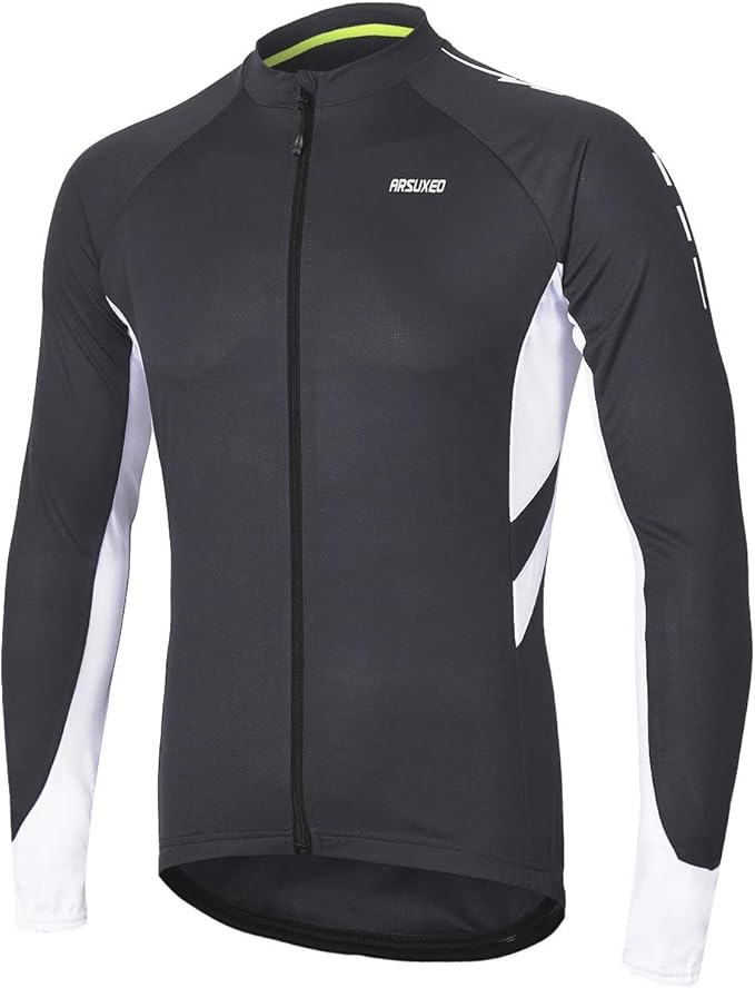 ARSUXEO Men's Full Zipper Long Sleeves Cycling Jersey Bicycle BikingBike Shirt 6030