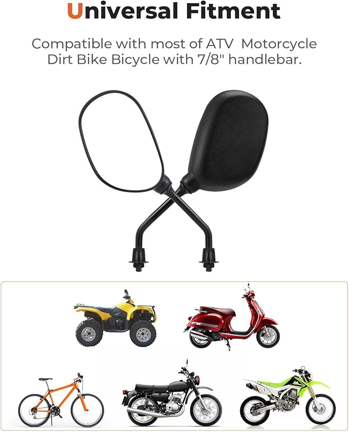 KEMIMOTO ATV Mirrors 360 Degrees Ball Type Adjustable 8MM Rearview Mirror with 7/8" Handlebar Mount Clamp Compatible with ATV Motorcycle Scooter Sportsman Dirt Bike