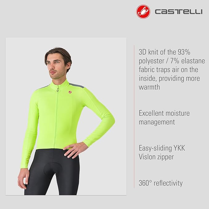 CASTELLI Men’s Puro 4 Jersey, Long Sleeve Mid-Weight Reflective Cycle Apparel for Early Morning Cool Road Cycling & Biking