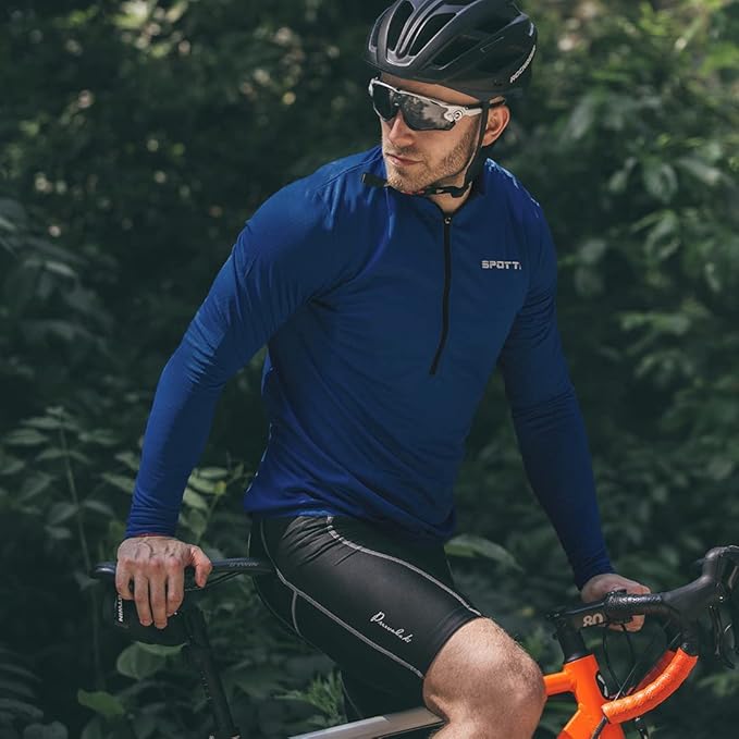 Spotti Men's Cycling Bike Jersey Long Sleeve with 3 Rear Pockets - Moisture Wicking, Breathable, Quick Dry Biking Shirt