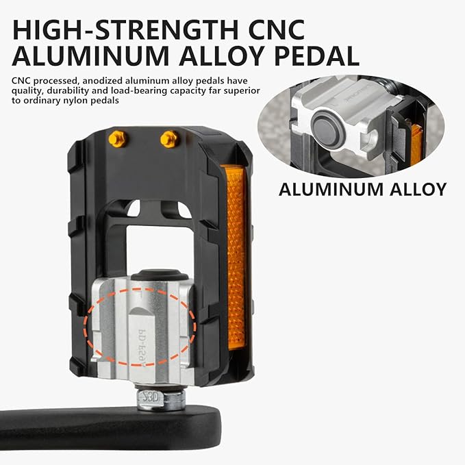 Folding Bike Pedals, All Aluminum Alloy, 9/16'' with Reflective Strips, Bicycle Pedals Wide Flat Mountain Bike Pedals, Non-Slip Bike Pedals for Road Bike BMX Bike Beach Cruiser Bike