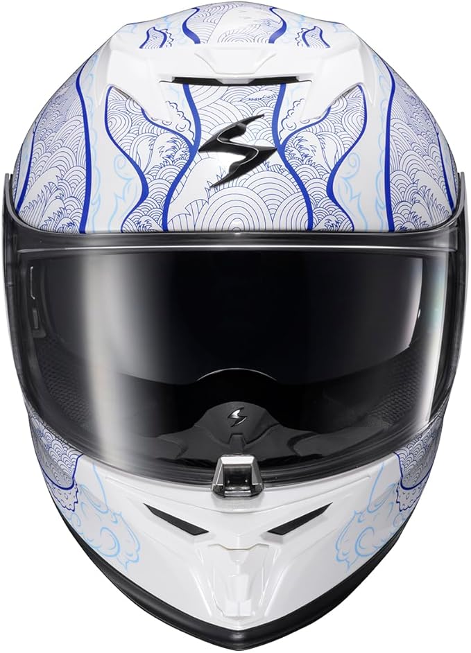 ScorpionEXO T520 Full Face Touring Motorcycle Helmet with Bluetooth Ready Speaker Pockets DOT ECE Approved Nama-Shimi (White/Blue - X-Small)